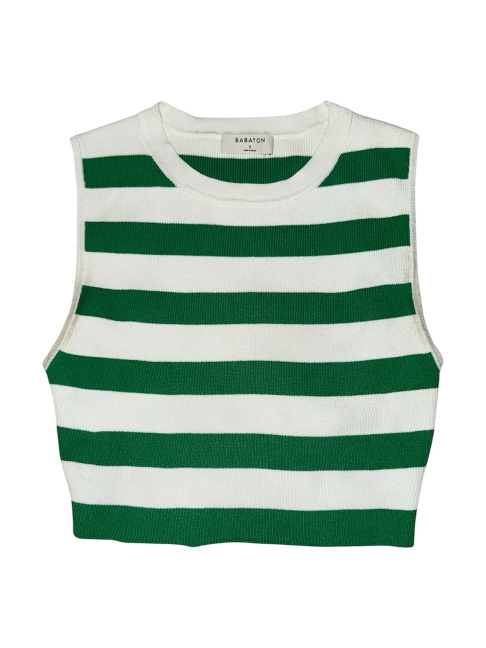 Aritzia Babaton Green White Striped Sleeveless Knit Crop Top Size Small